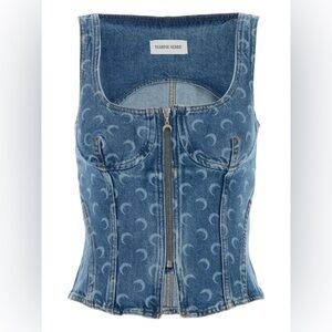 Marine Serre Denim Moon-Print Corset Top